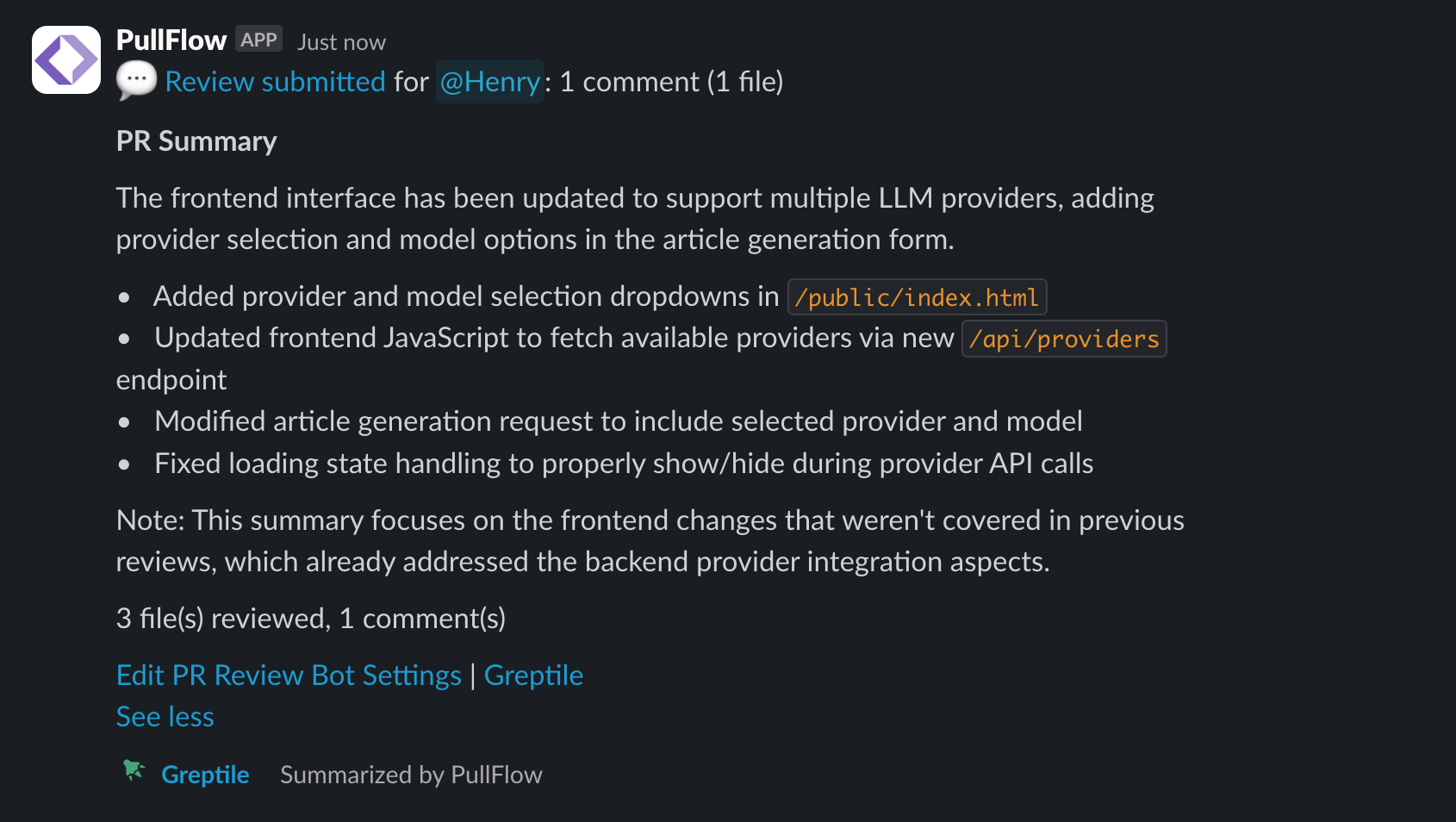 Streamlined reviews in PullFlow
